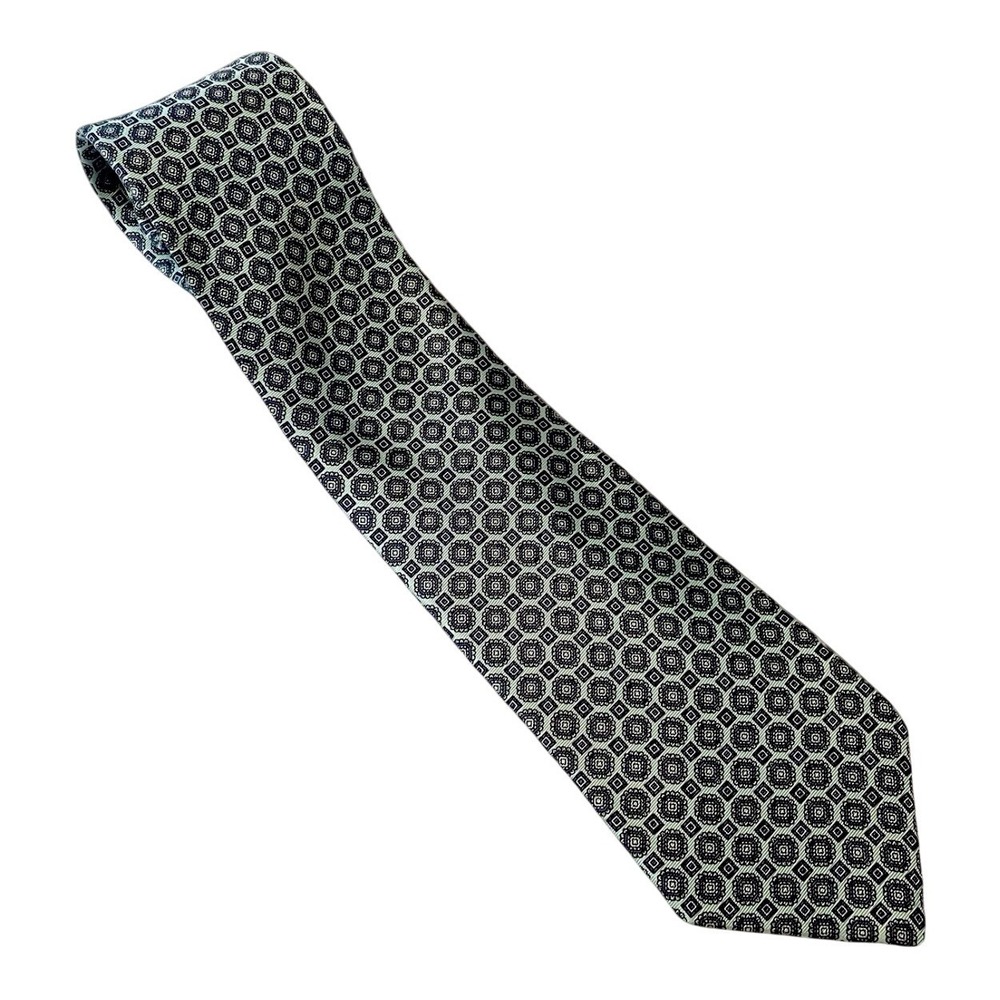 Cavalier Silk Tie Mens One Size Sage Green Geometric Medallion Dress Necktie USA